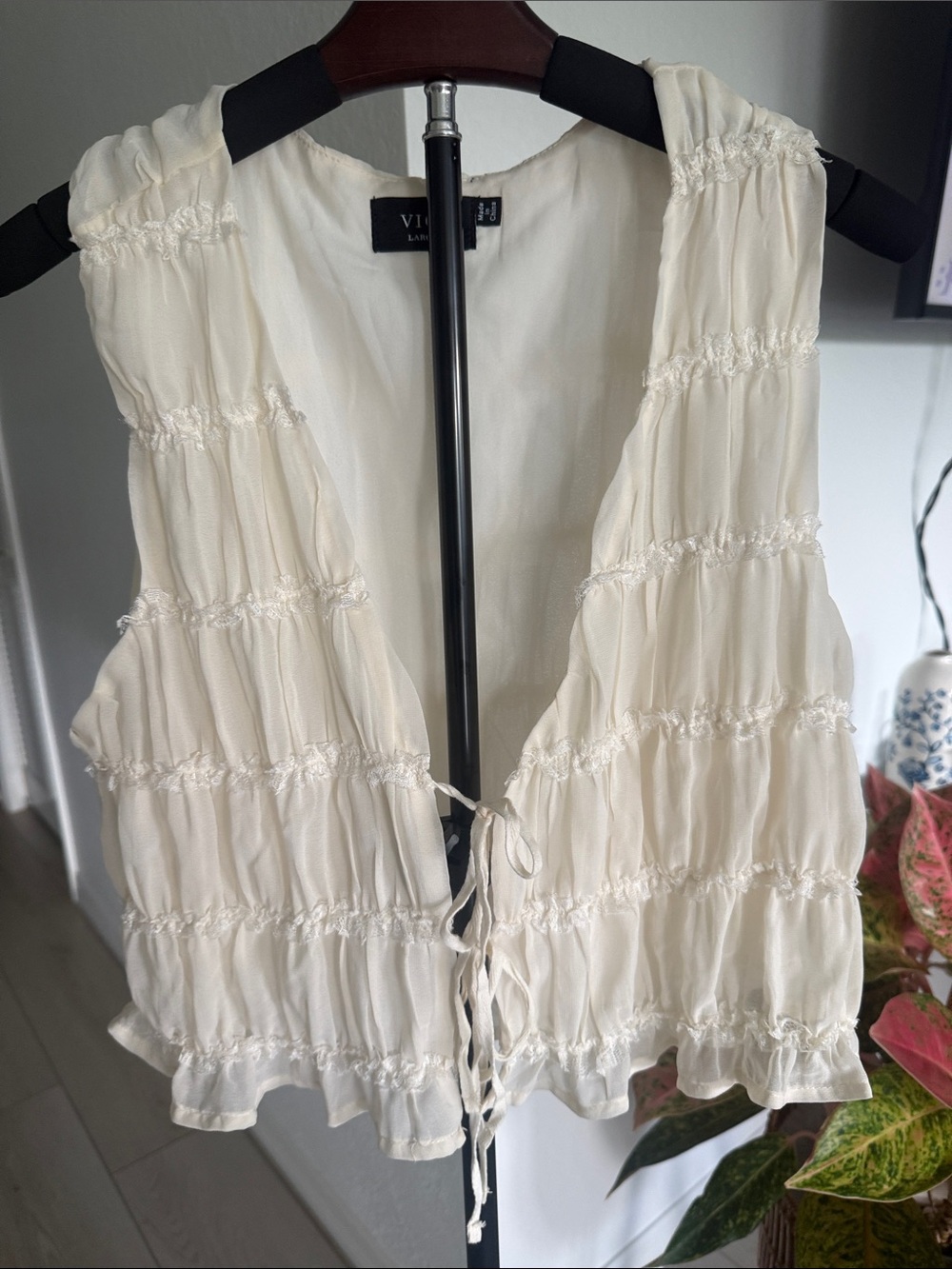 Vici Cream Ruffle Tie-Front Camisole